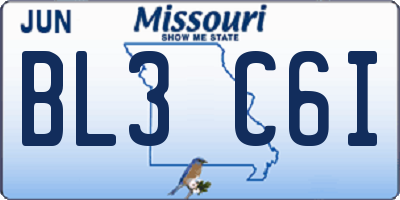 MO license plate BL3C6I