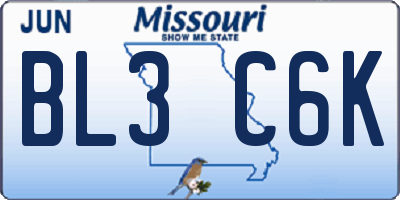 MO license plate BL3C6K