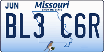 MO license plate BL3C6R