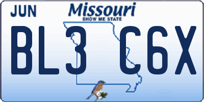 MO license plate BL3C6X