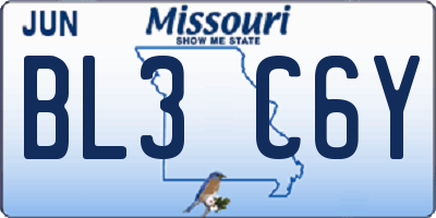 MO license plate BL3C6Y