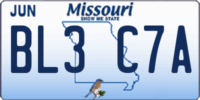 MO license plate BL3C7A
