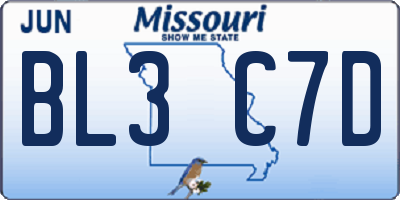 MO license plate BL3C7D