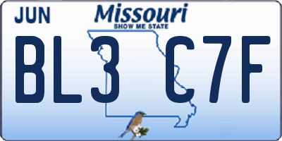 MO license plate BL3C7F