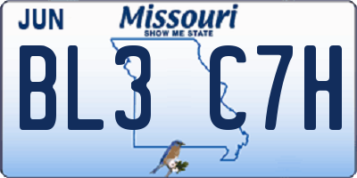 MO license plate BL3C7H