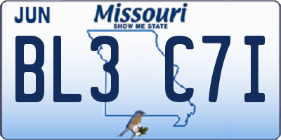 MO license plate BL3C7I