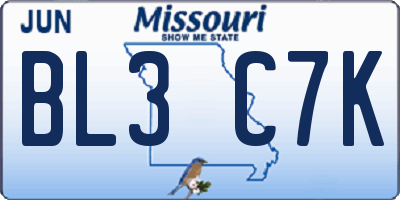 MO license plate BL3C7K