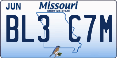 MO license plate BL3C7M