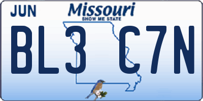 MO license plate BL3C7N