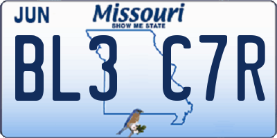 MO license plate BL3C7R