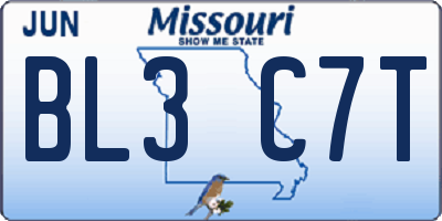 MO license plate BL3C7T