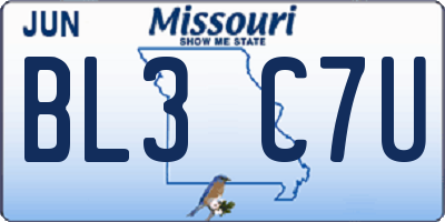 MO license plate BL3C7U