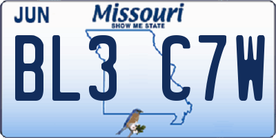 MO license plate BL3C7W