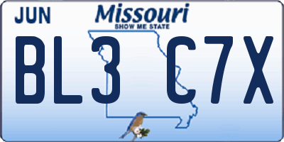 MO license plate BL3C7X