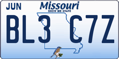 MO license plate BL3C7Z