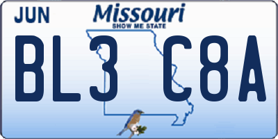 MO license plate BL3C8A