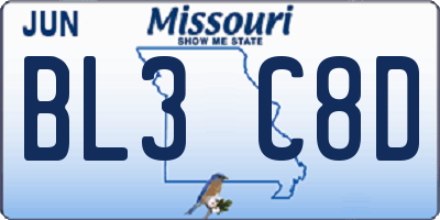 MO license plate BL3C8D