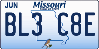 MO license plate BL3C8E