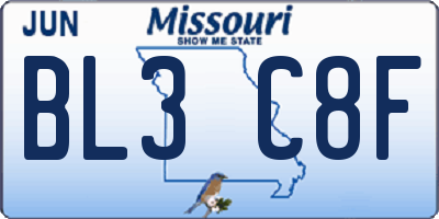 MO license plate BL3C8F