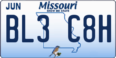 MO license plate BL3C8H