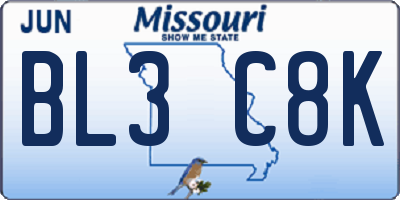 MO license plate BL3C8K