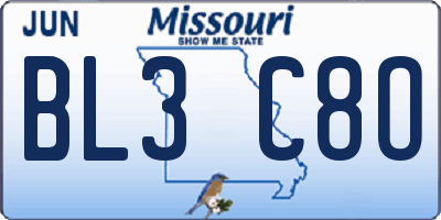 MO license plate BL3C8O