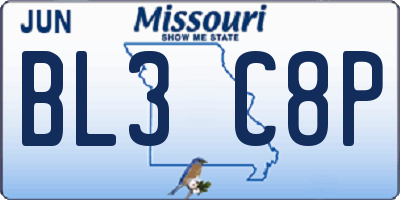 MO license plate BL3C8P