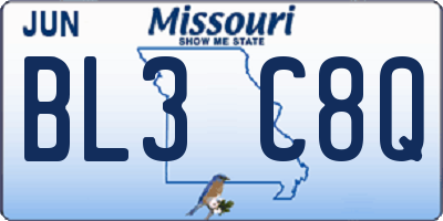 MO license plate BL3C8Q