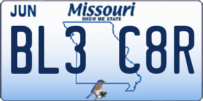 MO license plate BL3C8R