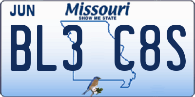MO license plate BL3C8S