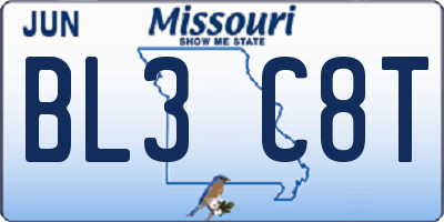 MO license plate BL3C8T