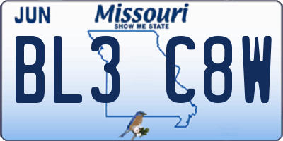 MO license plate BL3C8W
