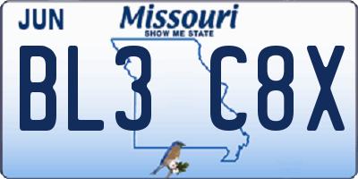 MO license plate BL3C8X