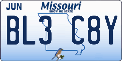 MO license plate BL3C8Y