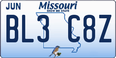MO license plate BL3C8Z