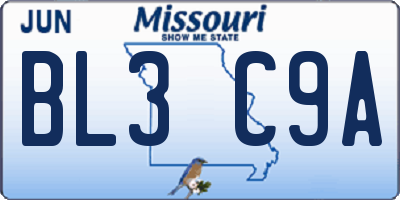 MO license plate BL3C9A