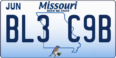 MO license plate BL3C9B