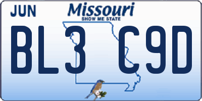MO license plate BL3C9D