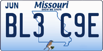 MO license plate BL3C9E