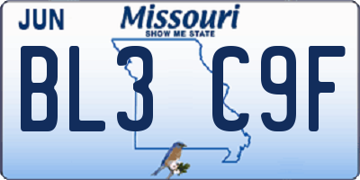 MO license plate BL3C9F