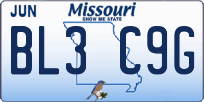 MO license plate BL3C9G