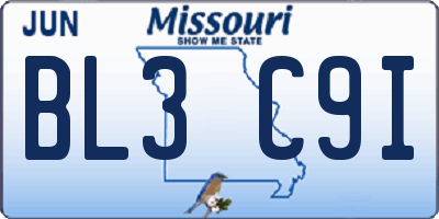 MO license plate BL3C9I