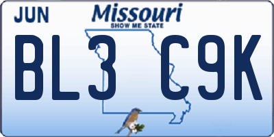 MO license plate BL3C9K