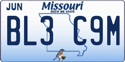 MO license plate BL3C9M