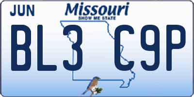 MO license plate BL3C9P