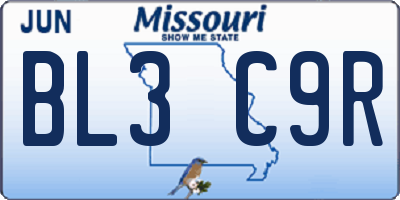MO license plate BL3C9R