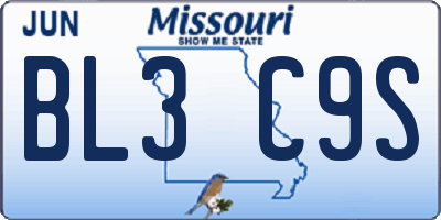 MO license plate BL3C9S
