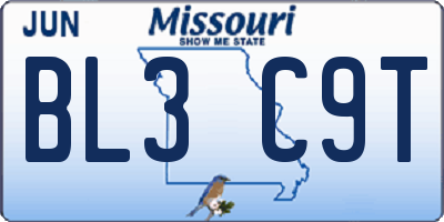 MO license plate BL3C9T