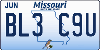 MO license plate BL3C9U