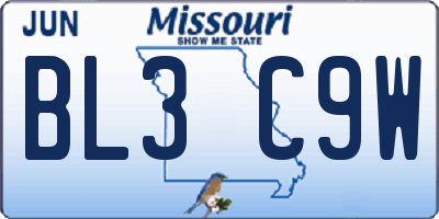 MO license plate BL3C9W